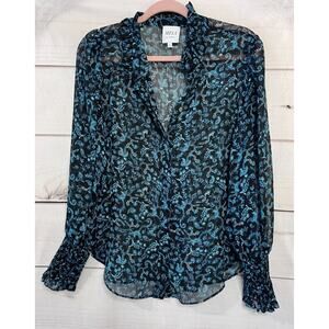 MISA Los Angeles Blouse Size SM Black With Teal Floral Print